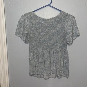 Blue with white print blouse